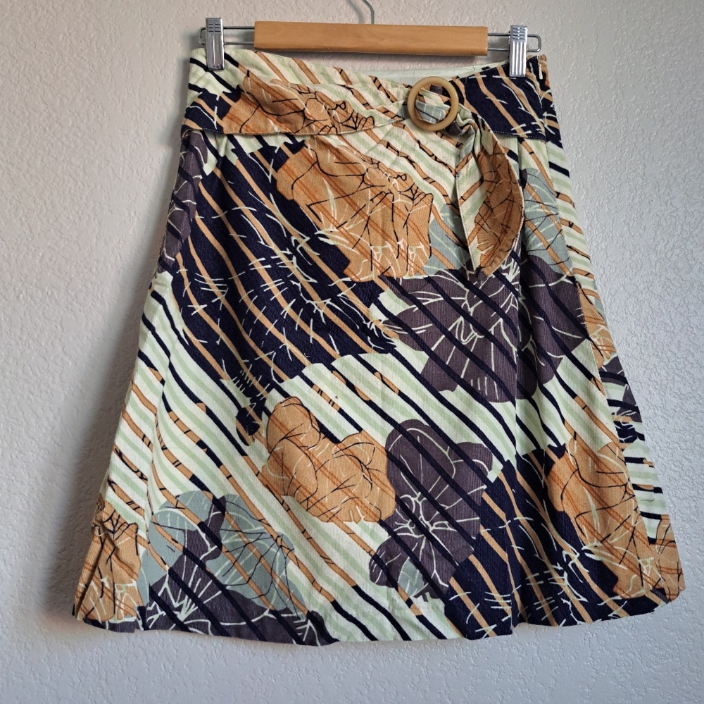 Anthropologie Odille Floral Corduroy Belted Skirt Size 2